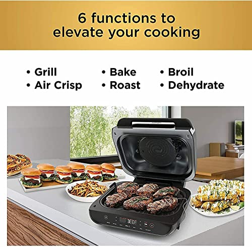 Ninja FG551 Foodi Smart XL 6-in-1 Indoor Grill with 4-Quart Air Fryer Roast Bake Dehydrate Broil and Leave-in Thermometer, with Extra Large Capacity, and a stainless steel Finish (Renewed)