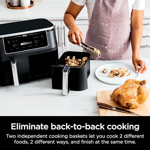 Ninja DZ302 Foodi 10-qt. 6-in-1 DualZone Smart XL Air Fryer with 2 Independent Baskets, Match Cook & Smart Finish to Air Fry, Air Broil, Roast, Bake, Dehydrate, & Keep Warm, Black
