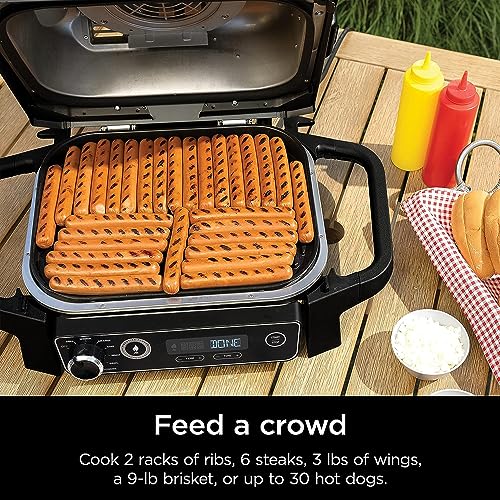 Ninja OG701 Woodfire Outdoor Grill & Smoker, 7-in-1 Master Grill, BBQ Smoker, Air Fryer plus Bake, Roast, Dehydrate, & Broil uses Woodfire Pellets(1 Pack Included), Portable, Electric, Grey(Renewed)