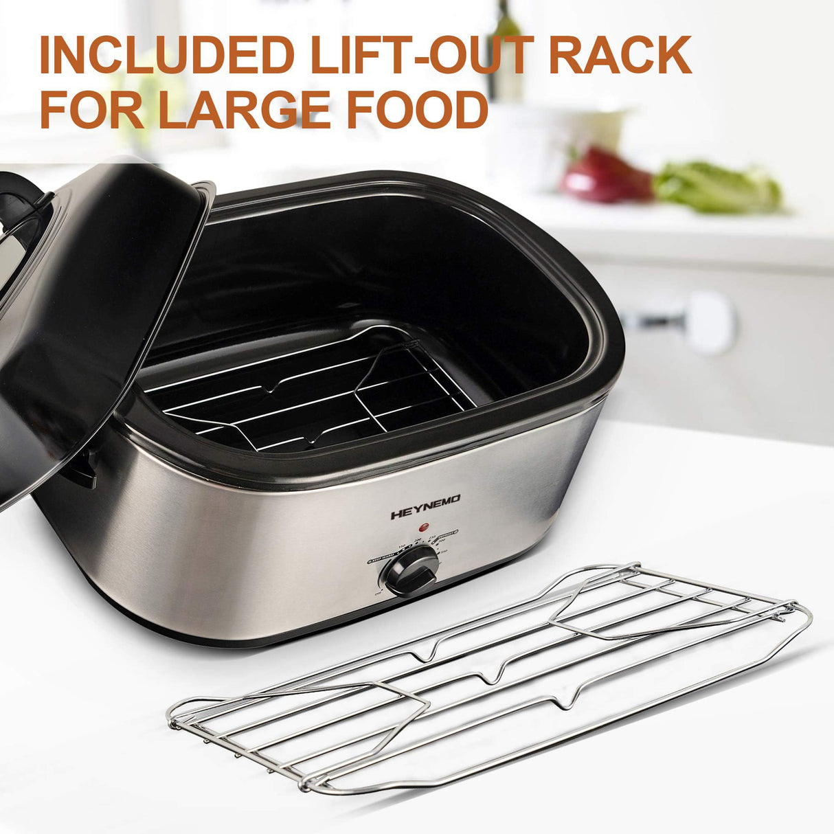 Roaster Oven, 24Qt Electric Roaster Oven, Turkey Roaster Oven Buffet with Self-Basting Lid, Removable Pan, Cool-Touch Handles, 1450W Stainless Steel Roaster Oven, Silver