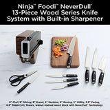 Ninja K52013 Foodi NeverDull Premium 13 Piece German Stainless Steel Wood Series Knife System with Built-in Sharpener, Walnut Stain/Black