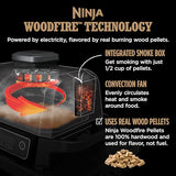 Ninja OG751BRN Woodfire Pro Outdoor Grill & Smoker with Built-In Thermometer, 7-in-1 Master Grill, BBQ Smoker, Air Fryer, Bake, Roast, Dehydrate, Broil, Ninja Woodfire Pellets, Portable,Electric, Grey