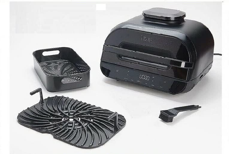 Ninja FG551 Foodi Smart XL 6-in-1 Indoor Grill with 4-Quart Air Fryer Roast Bake Dehydrate Broil and Leave-in Thermometer, with Extra Large Capacity, and a stainless steel Finish (Renewed)