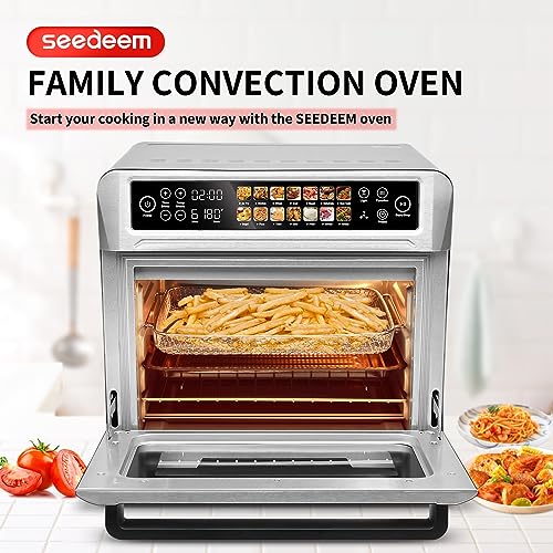 SEEDEEM Air Fryer Toaster Oven, 25L Countertop Convection Oven with Color LCD Display and Touch Screen, 14-in-1 Functions, Stainless Steel Smart Oven with Preset and Timer, Silver Metallic