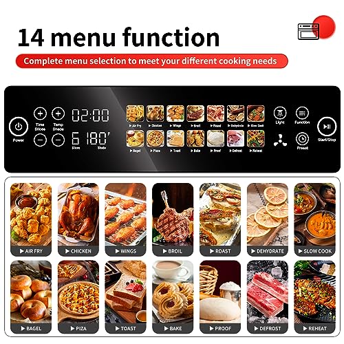SEEDEEM Air Fryer Toaster Oven, 25L Countertop Convection Oven with Color LCD Display and Touch Screen, 14-in-1 Functions, Stainless Steel Smart Oven with Preset and Timer, Silver Metallic