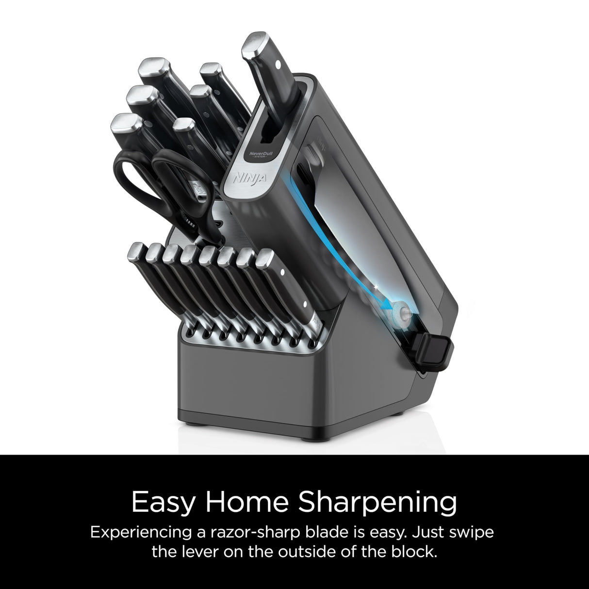 Ninja K32017 Foodi NeverDull Premium Knife System, 17 Piece Knife Block Set with Built-in Sharpener, German Stainless Steel Knives, Black