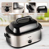 Roaster Oven, 24Qt Electric Roaster Oven, Turkey Roaster Oven Buffet with Self-Basting Lid, Removable Pan, Cool-Touch Handles, 1450W Stainless Steel Roaster Oven, Silver