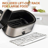 Roaster Oven, 24Qt Electric Roaster Oven, Turkey Roaster Oven Buffet with Self-Basting Lid, Removable Pan, Cool-Touch Handles, 1450W Stainless Steel Roaster Oven, Silver