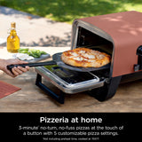 Ninja Woodfire Pizza Oven, 8-in-1 outdoor oven, 5 Pizza Settings, Ninja Woodfire Technology, 700°F high heat, BBQ smoker, wood pellets, pizza stone, electric heat, portable, terracotta red, OO101