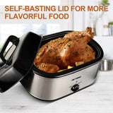 Roaster Oven, 24Qt Electric Roaster Oven, Turkey Roaster Oven Buffet with Self-Basting Lid, Removable Pan, Cool-Touch Handles, 1450W Stainless Steel Roaster Oven, Silver